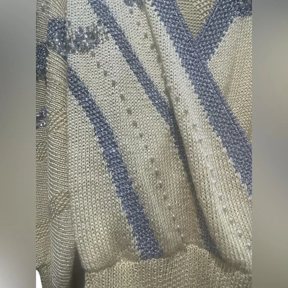 Nannell Vintage 80s Yellow Knit Pearl Sequin Embellished Sweater Size Medium - Picture 4 of 5